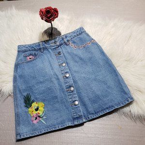 Buffalo David Bitton floral embroidered button jeans skirt 100% cotton